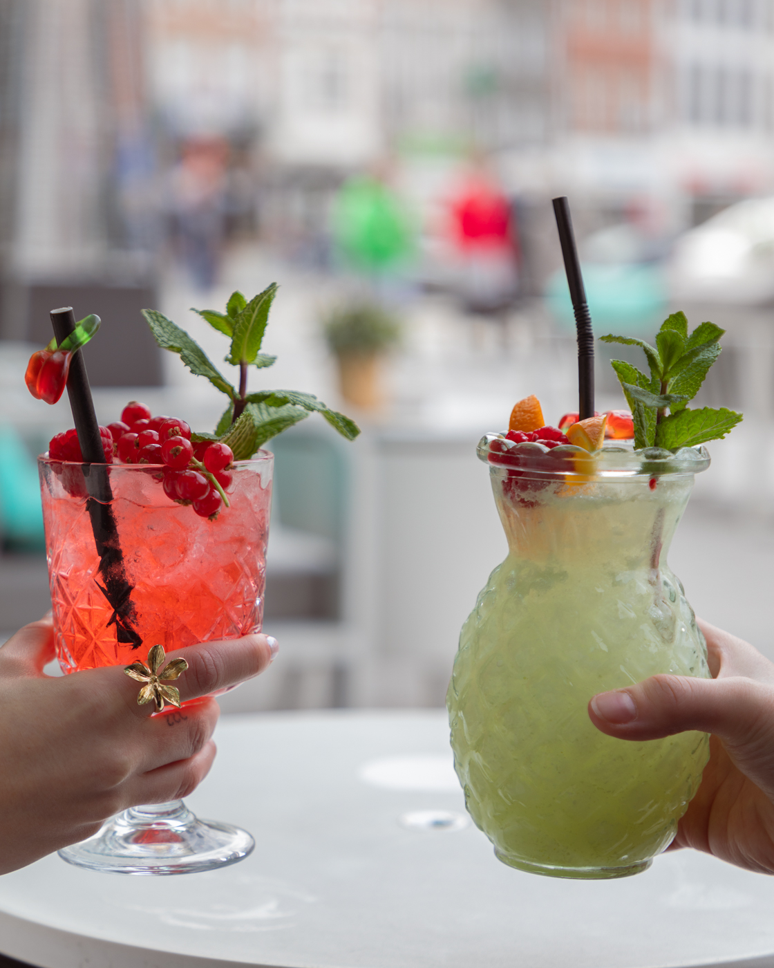 Colourful cocktails on a terrace